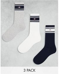 GANT - Confezione da 3 paia di calzini bianchi, grigi e blu navy con logo a scudo - Lyst