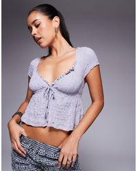 Princess Polly - Kellan Textured Frill Trim Milkmaid Tie-front Peplum Top - Lyst