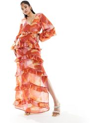 Pretty Lavish - Cut-out Ruffle Maxi Dress - Lyst