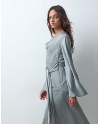 Y.A.S - High Neck Long Sleeve Satin Midi Dress - Lyst