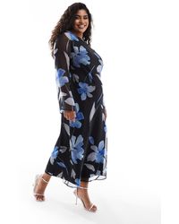 ASOS - Asos design curve – langärmliges midikleid aus chiffon mit muster - Lyst
