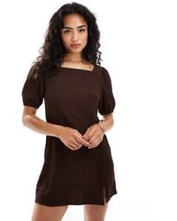 ASOS - Puffed Sleeve Mini Tee Dress With Tie Waist & Wrap - Lyst