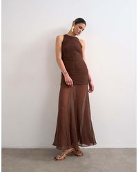 TOPSHOP - Satin High Neck Pleated Dropped Waist Maxi Dress - Lyst