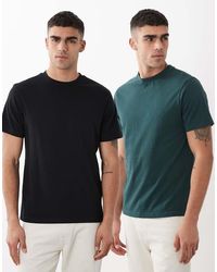 ASOS - Pack De 2 Camisetas De Color Negro Y Verde Oscuro Básicas De Corte Estándar Essentials De - Lyst