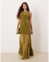 ASOS - Drop Waist Velvet Maxi Dress With Sheer Godet Skirt - Lyst