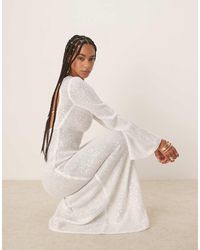 Six Stories - Knitted Sequin Long Sleeve Maxi Dress With Train - Lyst