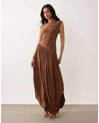ASOS - Slinky Bubble Hem Maxi Dress With Asymmetric Seam - Lyst