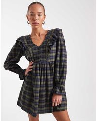 Wednesday's Girl - Ruffle Detail Plaid Mini Smock Dress - Lyst