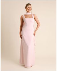 Six Stories - Bridesmaid Crepe Square Neck Maxi Dress With Scarf Neck - Lyst