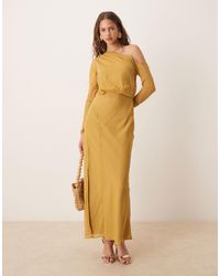 ASOS Fallen Shoulder Midi Prom Dress With Tie Detail in Red | Lyst