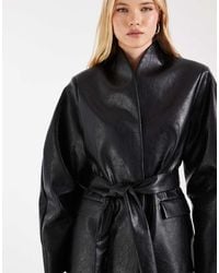 ASOS - Tailored High Neck Faux Leather Belted Cocoon Sleeve Blazer - Lyst