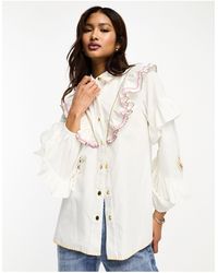 Never Fully Dressed - Ruffle Sleeve Embroidered Shirt - Lyst