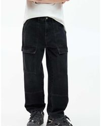 Pull&Bear - Jeans Cargo Ampi Neri Sbiaditi - Lyst