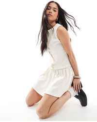 ASOS - Texture Sleeveless Dropped Waist Mini Dress With Pearlised Buttons - Lyst