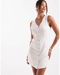 ONLY - Robe courte sans manches en lin mélangé - crème - Lyst