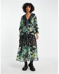 Reclaimed (vintage) - Inspired - robe longue à imprimé fleuri en deux parties - vert foncé - Lyst