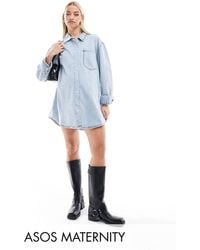 ASOS - Asos Design Maternity Denim Mini Shirt Dress With Front Pockets - Lyst