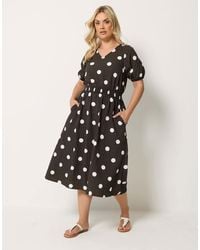 Yours Clothing - Polka Dot Midi Smock Dress - Lyst
