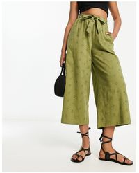 ASOS - Broderie Wide Leg Trouser With Tie Belt - Lyst