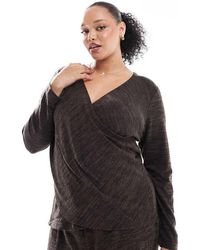 Vero Moda - Top Marrón Chocolate Melange Con Parte Delantera Cruzada De Punto Liso De (Parte De Un Conjunto) - Lyst