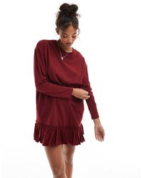 Miss Selfridge - Long Sleeve Poplin Frill Detail T-shirt Dress - Lyst