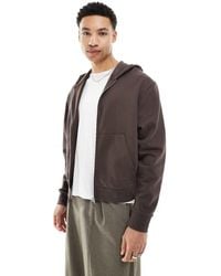 ASOS - Sudadera Marrón Básica De Corte Cuadrado Extragrande Con Capucha Y Cremallera De - Lyst