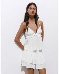 Pull&Bear - Linen Blend Ruffled Top - Lyst