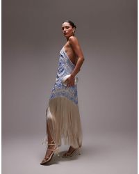 Mango - Embroidered Satin Scarf Dress With Fringe Hem - Lyst