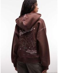 Daisy Street - Zip Up Blanket Stitch Oversized Hoodie With Floral Embroidery - Lyst