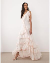 For Love & Lemons - Juniper Chiffon V-neck Ruffle Tiered Maxi Dress - Lyst