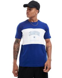 Champion - Camiseta azul y blanca con diseño universitario color block rochester - Lyst