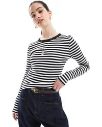 Calvin Klein - Woven Label Stripe Long Sleeve Rib T-shirt - Lyst