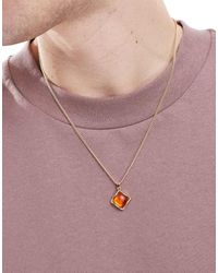 ASOS - Collana Dorata Con Ciondolo Con Pietra Color Ambra - Lyst