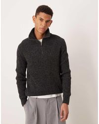 Mango - Wool Mix Salt And Pepper Quarter Zip Polo Top - Lyst