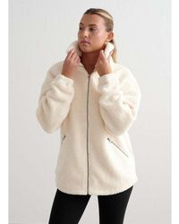 Aim'n - Almond Teddy Borg Funnel Neck Zip Through Jacket - Lyst