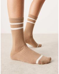 GANT - Calcetines Beis Con Detalle A Rayas Y Logo De Canalé De -Beis Neutro - Lyst