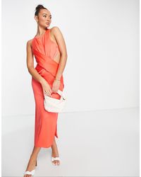 ASOS - Halter Satin Midi Dress With Wrap Waist Detail - Lyst