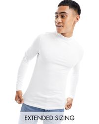 ASOS - T-shirt attillata a maniche lunghe bianca con collo alto - Lyst