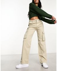 Pull&Bear - Pantaloni cargo dritti color cammello a vita medio alta - Lyst