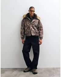 Obey - Parka Corta Camuflaje N-2B Con Capucha Ribeteada De Pelo Sintético En - Lyst