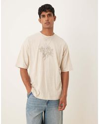 ASOS - Linen Mix Oversized T-shirt With Floral Embroidery - Lyst