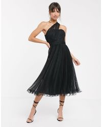 ASOS – Midikleid aus Tüll mit One-Shoulder-Träger und Bügel am Saum - Schwarz