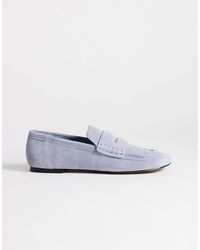 TOPSHOP - Daniel Real Suede Flat Square Toe Loafers - Lyst