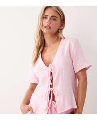 JDY Petite - Short Sleeve Tie Front Cheesecloth Shirt Co-ord - Lyst