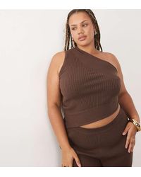 ASOS - Asos Design Curve One Shoulder Knit Rib Top Co-Ord - Lyst