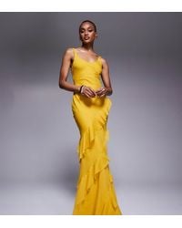ASOS Asos Design Curve Scoop Neck Trapeze Maxi Dress With Frill in Yellow