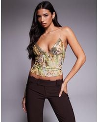 Tiger Mist - – fenella – camisole-oberteil mit pailletten, tiefem ausschnitt und vintage-tierfellmuster - Lyst