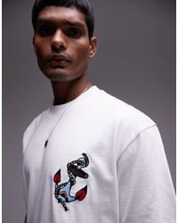TOPMAN - Camiseta blanca extragrande con bordado - Lyst
