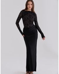 House Of Cb - Yasmeen Corded Lace + Satin Draped Maxi Dress - Lyst