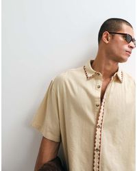 ASOS - Boxy Oversized Shirt With Linen And Embroidery - Lyst